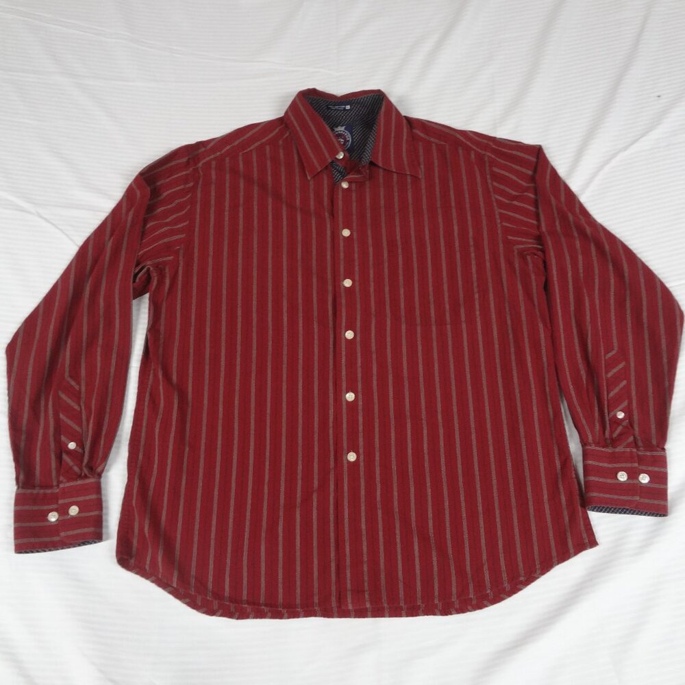 SOUTHBRIDGE DARK RED STRIPE BUTTON FRONT MENS LONG SLEEVE SHIRT LARGE K628